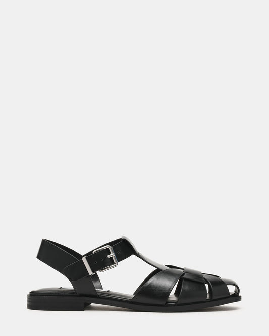 FISK Black Leather Caged Fisherman Women's Flat | Steve Madden