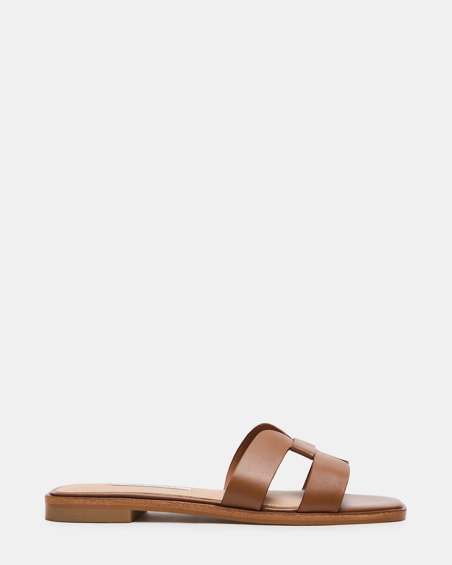 HIRA Cognac Leather Slide Square-Toe Mule Women's Sandal | Steve Madden