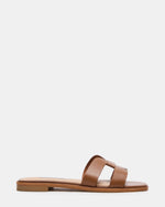 HIRA Cognac Leather Slide Square-Toe Mule Women's Sandal | Steve Madden