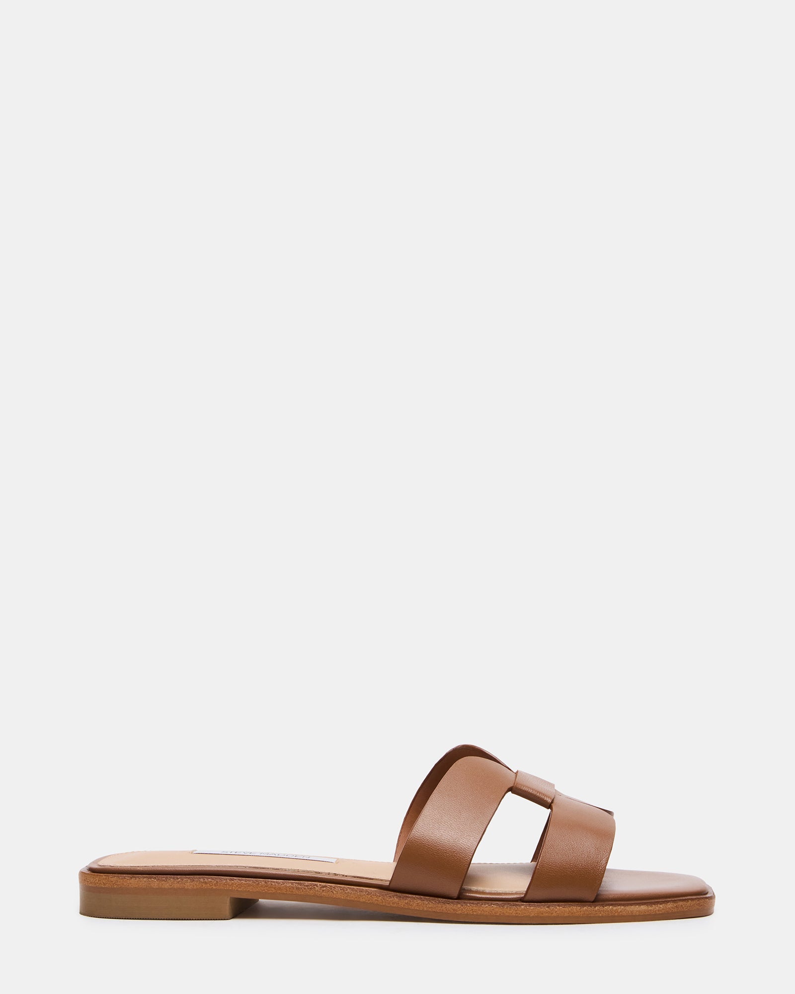 HIRA Cognac Leather Slide Square-Toe Mule Women's Sandal | Steve Madden