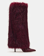 ICON Dark Cherry Pointed-Toe Faux Fur Knee-High Stiletto Women's Boot | Steve Madden