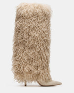 ICON Off-White Pointed-Toe Faux Fur Knee-High Stiletto Heel Women's Boot | Steve Madden