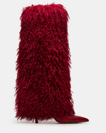 ICON Red Pointed-Toe Faux Fur Knee-High Stiletto Heel Women's Boot | Steve Madden