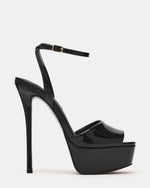 JEZZICA Black Patent Platform Stiletto Ankle Strap Women's Heel | Steve Madden