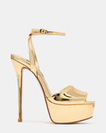 JEZZICA Gold Platform Stiletto Ankle Strap Women's Heel | Steve Madden