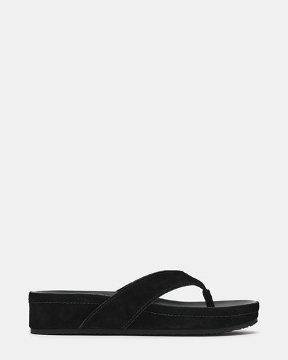 JOYA Black Suede Thong Footbed Platform Women's Sandal | Steve Madden