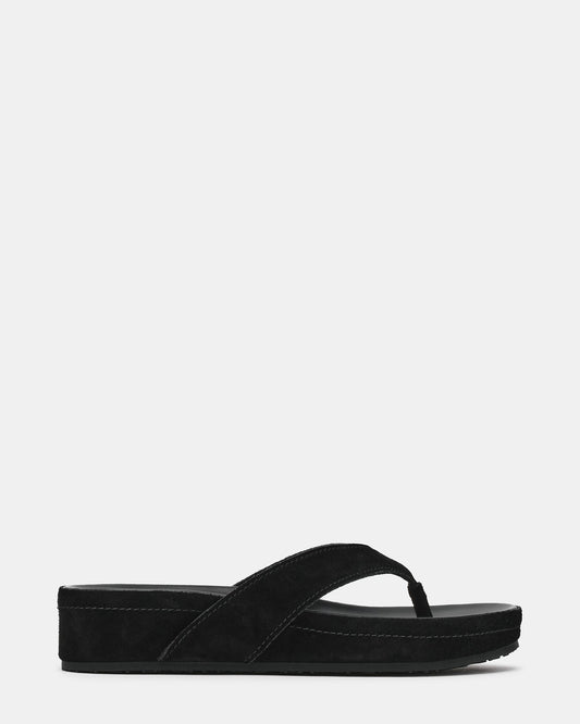 JOYA Black Suede Thong Footbed Platform Women's Sandal | Steve Madden