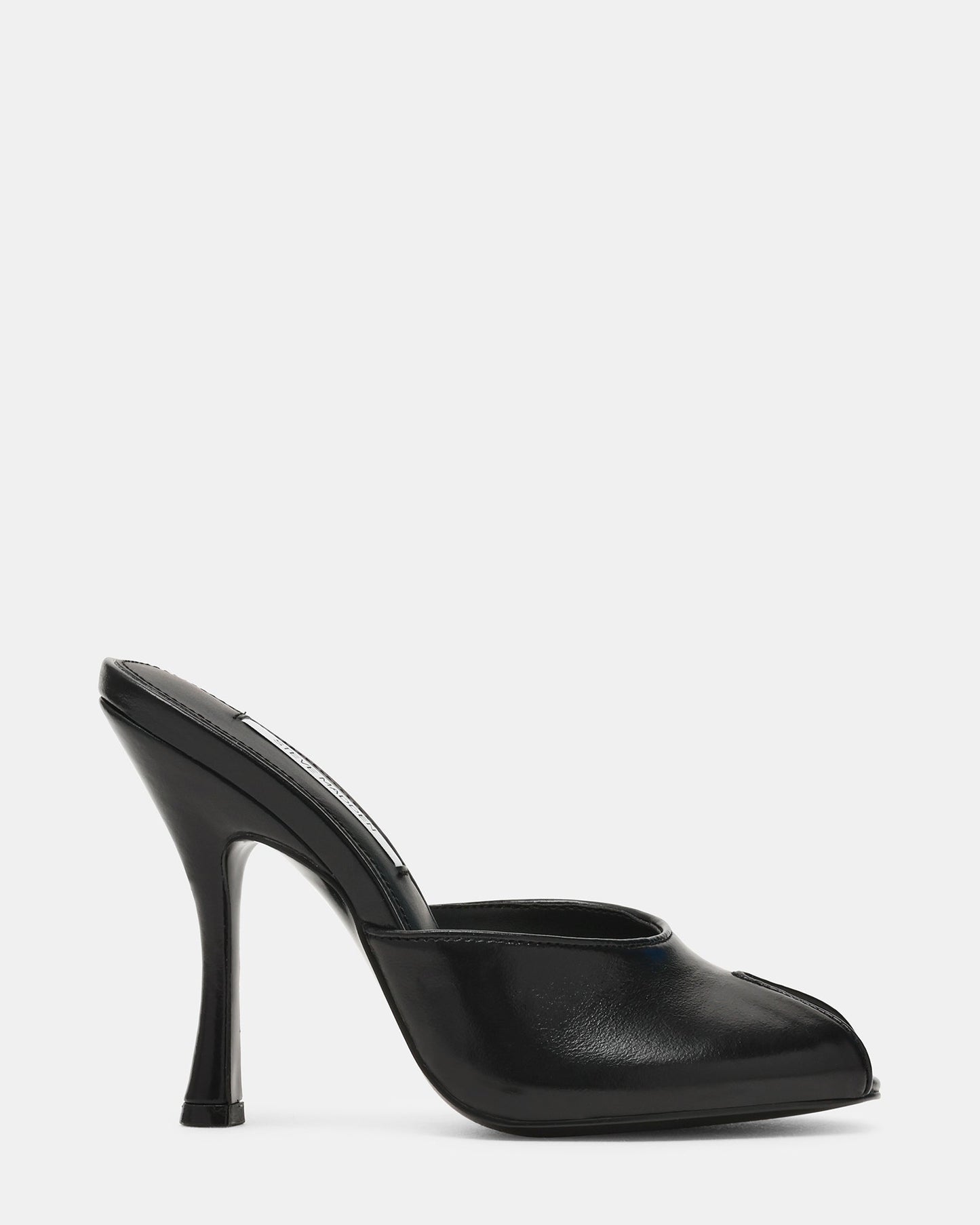 JULES Black Leather Peep Toe Mule Women's Heel | Steve Madden
