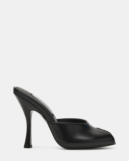JULES Black Leather Peep Toe Mule Women's Heel | Steve Madden