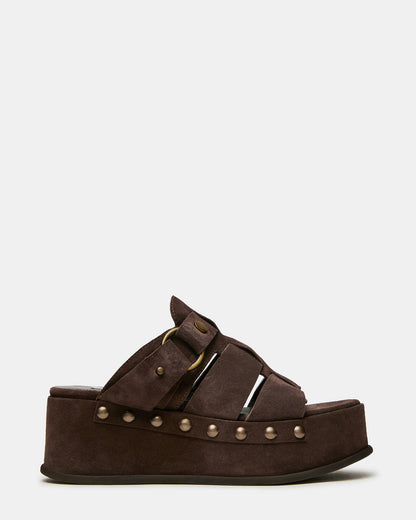 JYNX Brown Suede Mule Studded Platform Women's Sandal | Steve Madden