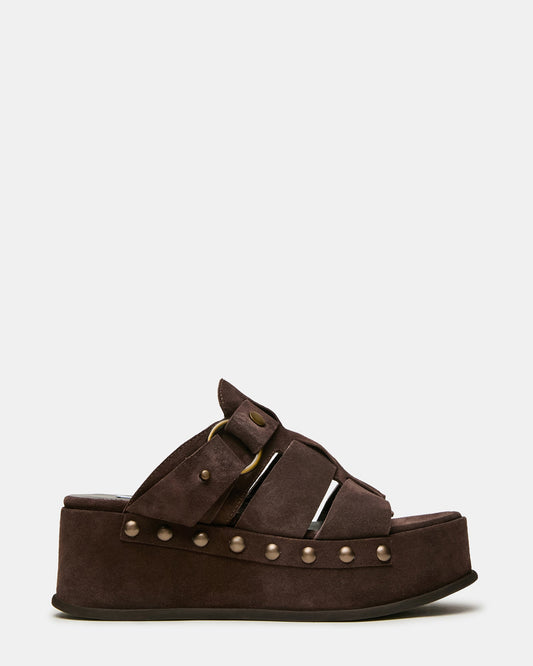 JYNX Brown Suede Mule Studded Platform Women's Sandal | Steve Madden