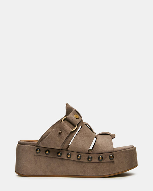 JYNX Taupe Suede Mule Studded Platform Women's Sandal | Steve Madden