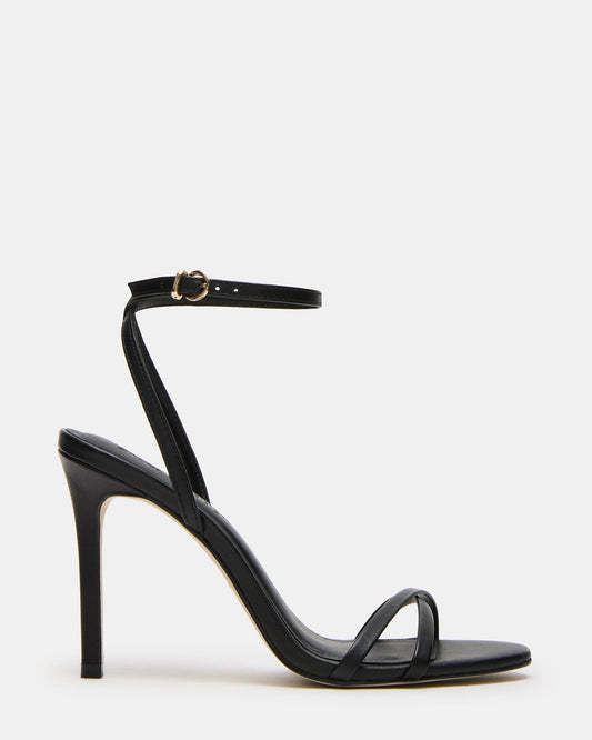 JYPSEY Black Leather Strappy Stiletto Women's Heel | Steve Madden