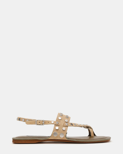 KAELI Taupe Suede Dome-Studs Toe-Strap Square-Toe Women's Sandals | Steve Madden