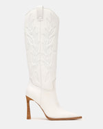 KINZEE White Leather Pointed-Toe Knee-High Western Stiletto Women's Boot | Steve Madden