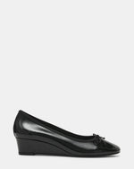 KLUTZY Black Patent Ballet Wedge Bow Round-Toe Women's Heel | Steve Madden