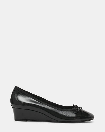 KLUTZY Black Patent Ballet Wedge Bow Round-Toe Women's Heel | Steve Madden
