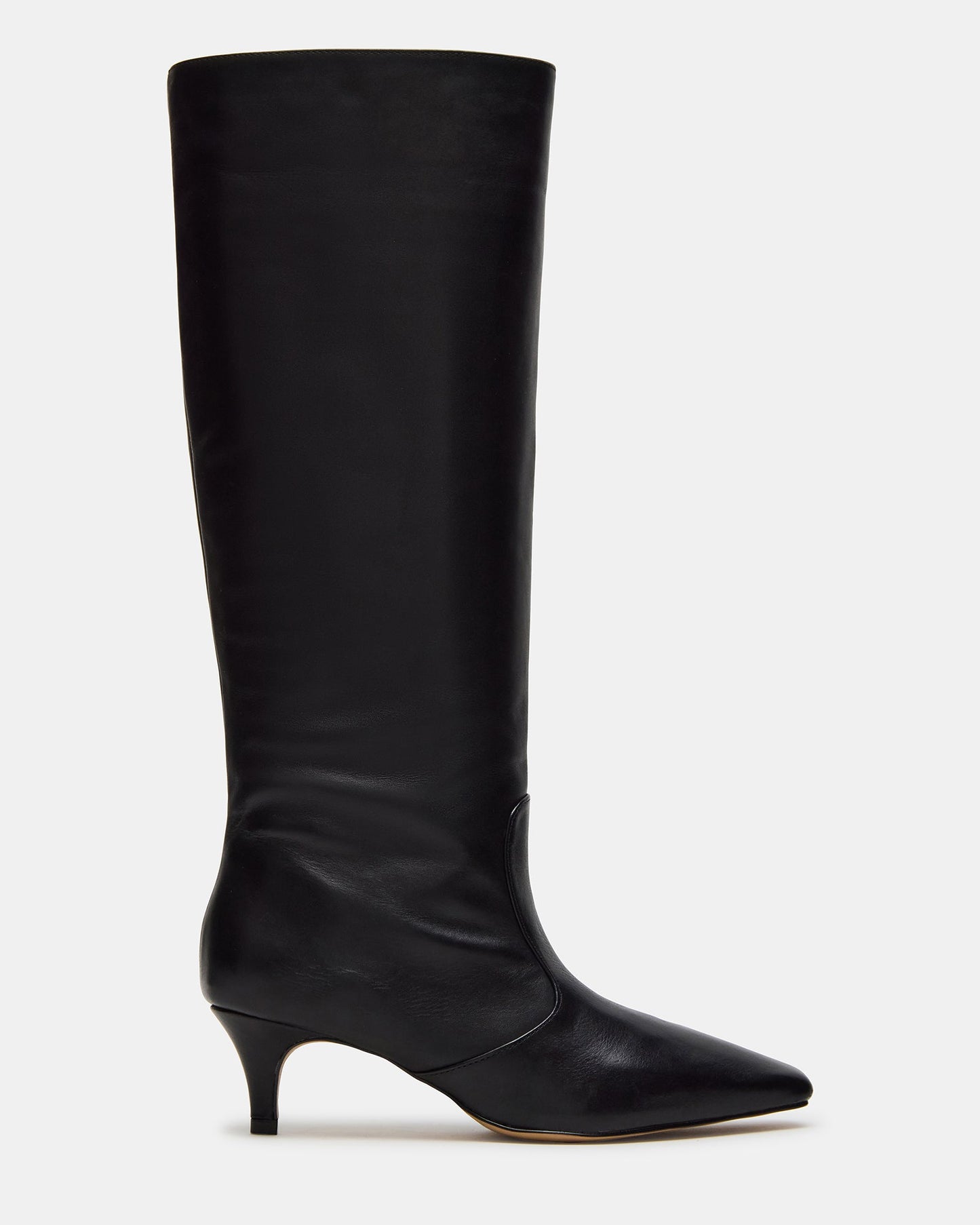 LANDER Black Leather Knee-High Kitten Heel Women's Boot | Steve Madden