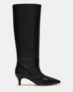 LANDER Black Leather Knee-High Kitten Heel Women's Boot | Steve Madden