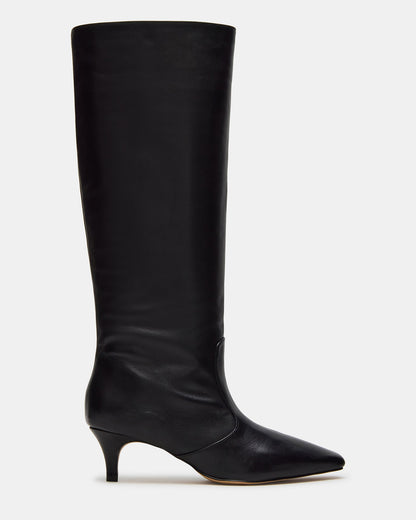 LANDER Black Leather Knee-High Kitten Heel Women's Boot | Steve Madden
