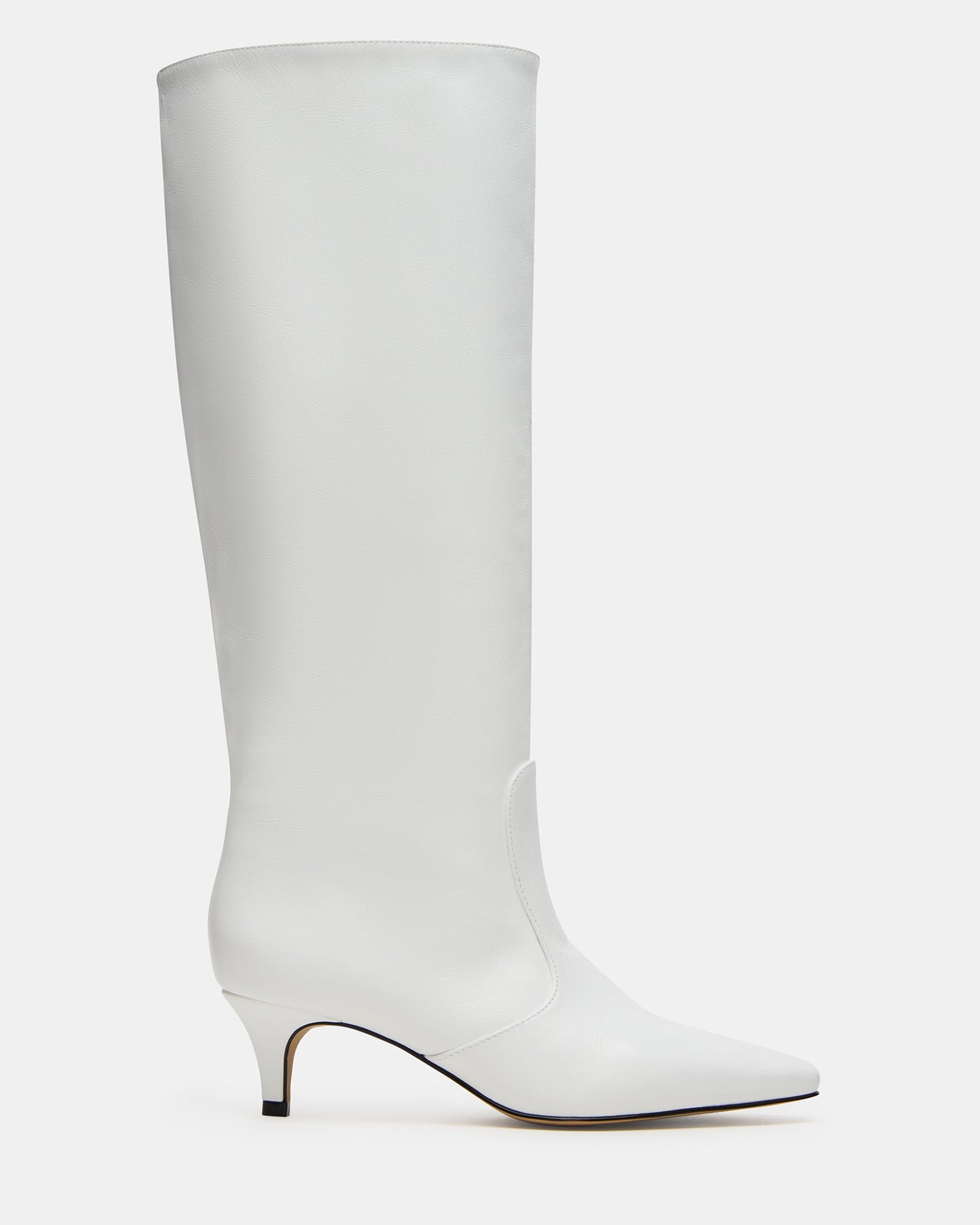 LANDER White Leather Knee-High Kitten Heel Women's Boot | Steve Madden