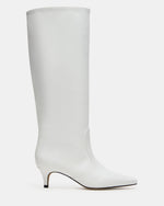 LANDER White Leather Knee-High Kitten Heel Women's Boot | Steve Madden