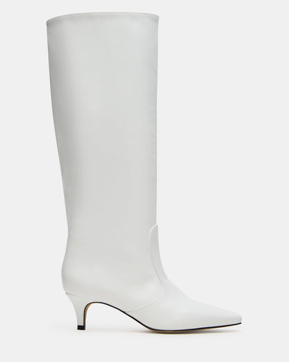 LANDER White Leather Knee-High Kitten Heel Women's Boot | Steve Madden