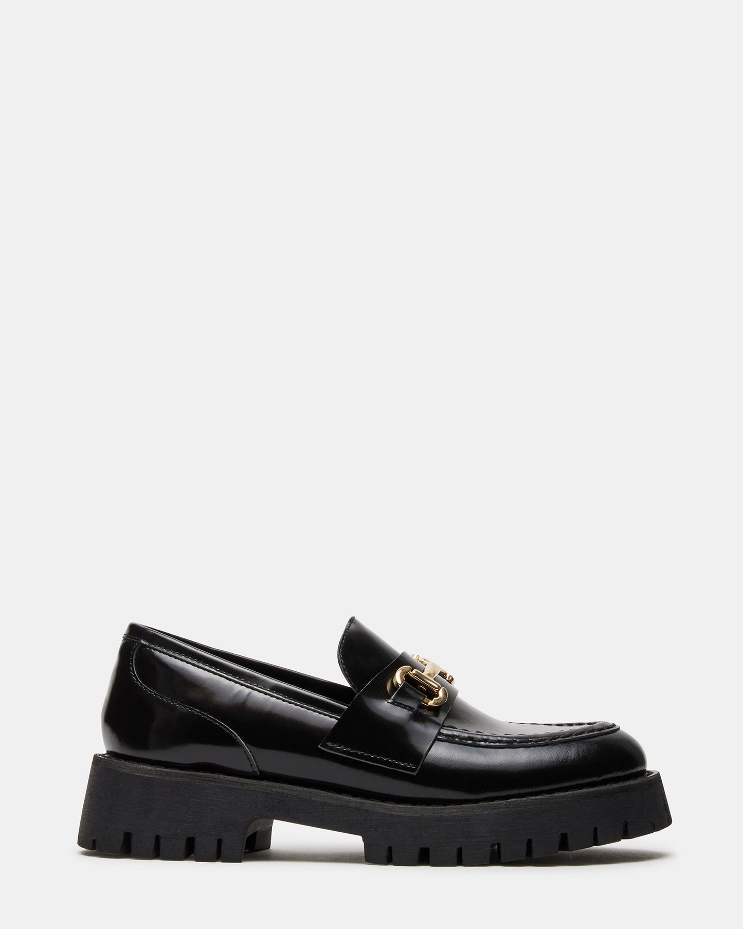 LANDO Black Leather Lug Women's Loafer | Steve Madden