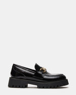 LANDO Black Leather Lug Women's Loafer | Steve Madden