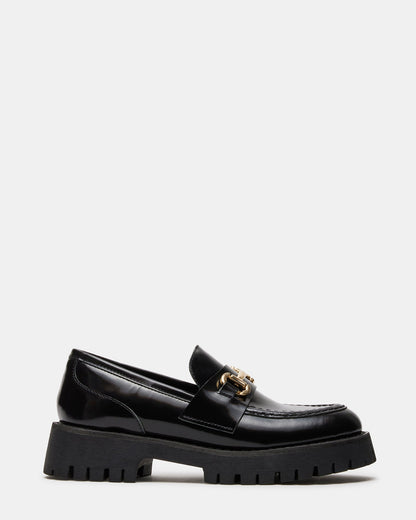 LANDO Black Leather Lug Women's Loafer | Steve Madden