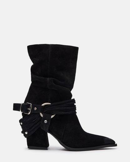 LAUPER Black Pointed-Toe Heeled Buckle Women's Ankle Boot | Steve Madden