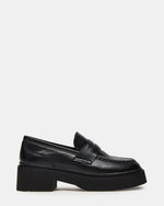 LAYKEN Black Leather Platform Lug Women's Loafer | Steve Madden