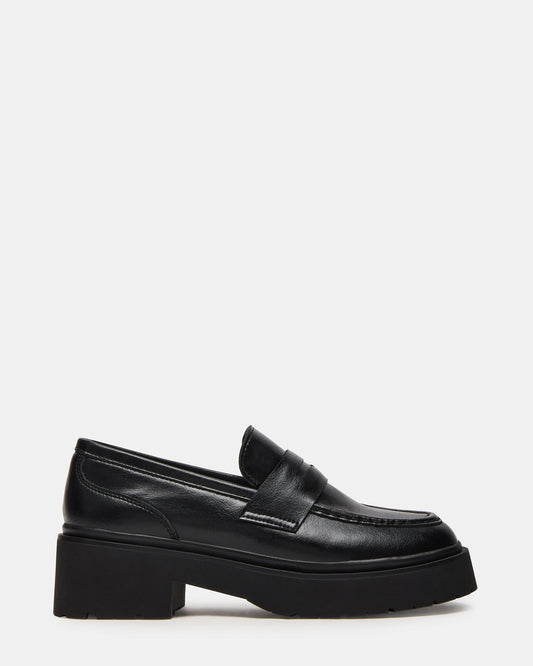 LAYKEN Black Leather Platform Lug Women's Loafer | Steve Madden