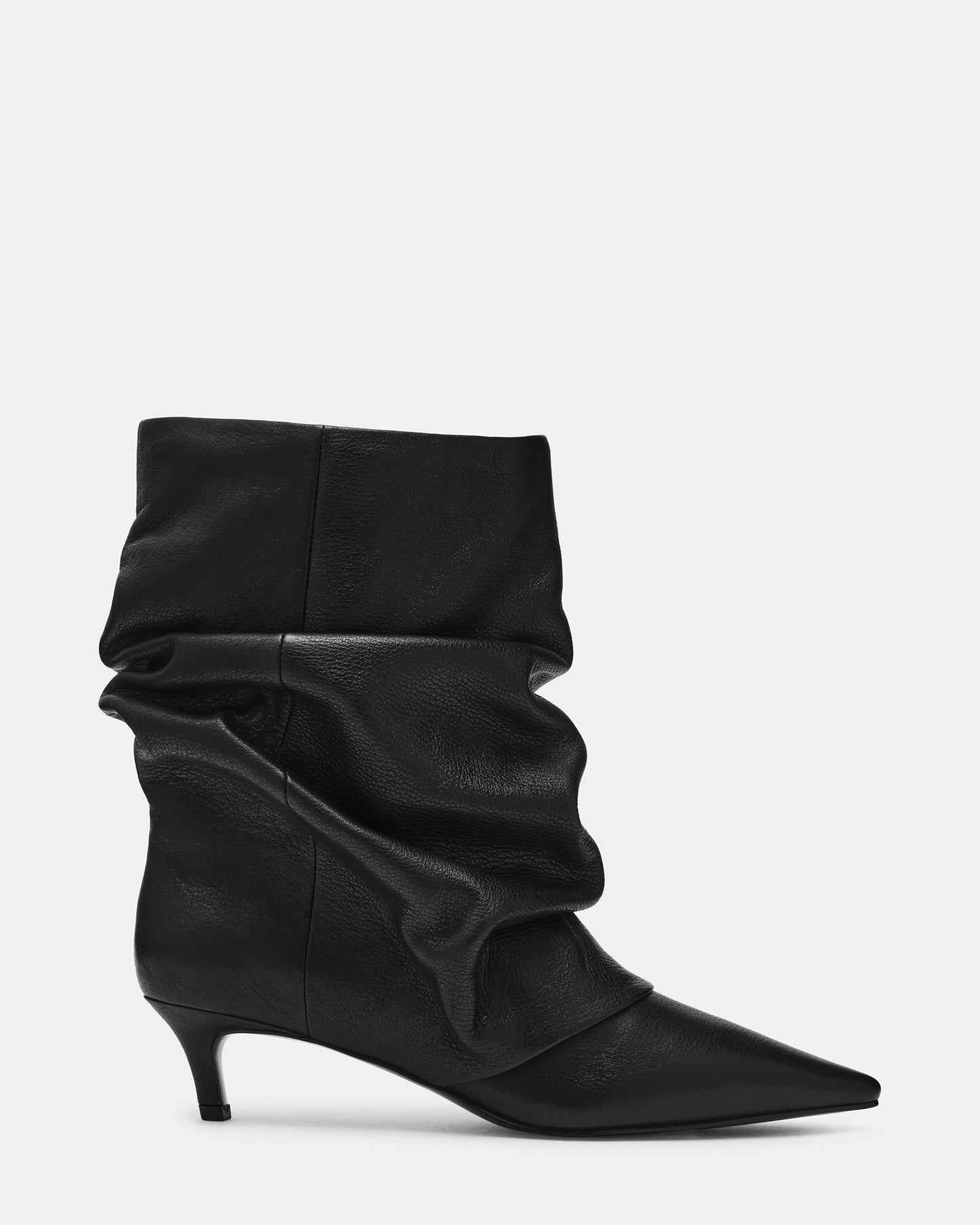 LENNOX Black leather Pointed-Toe Fold-Over Women's Ankle Boot | Steve Madden