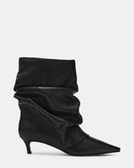 LENNOX Black leather Pointed-Toe Fold-Over Women's Ankle Boot | Steve Madden