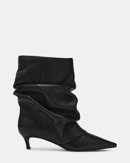 LENNOX Black leather Pointed-Toe Fold-Over Women's Ankle Boot | Steve Madden