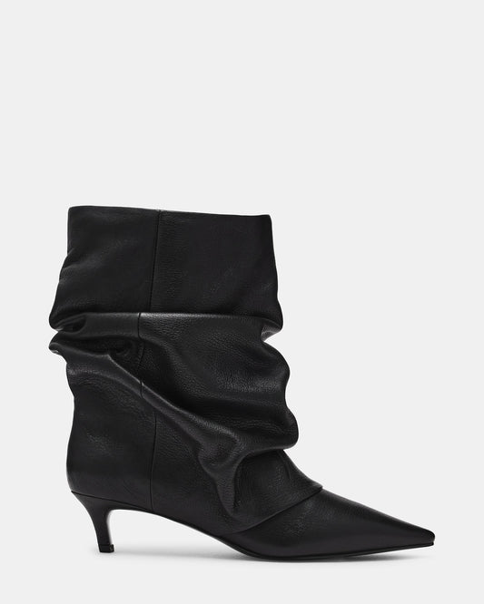 LENNOX Black leather Pointed-Toe Fold-Over Women's Ankle Boot | Steve Madden