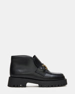 LEON Black Leather Platform Lug Sole Women's Loafer | Steve Madden