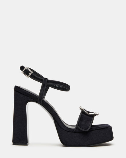 LIANDRA Buckle Black Velvet Women's Platform Square-Toe Strappy Heel | Steve Madden