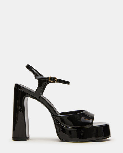 LIANDRA Black Patent Women's Platform Square-Toe Strappy Heel | Steve Madden