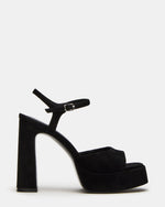 LINADRA Black Suede Women's Platform Square-Toe Strappy Heel | Steve Madden