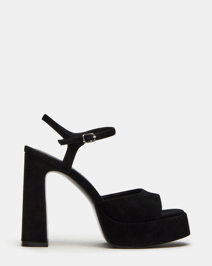 LINADRA Black Suede Women's Platform Square-Toe Strappy Heel | Steve Madden