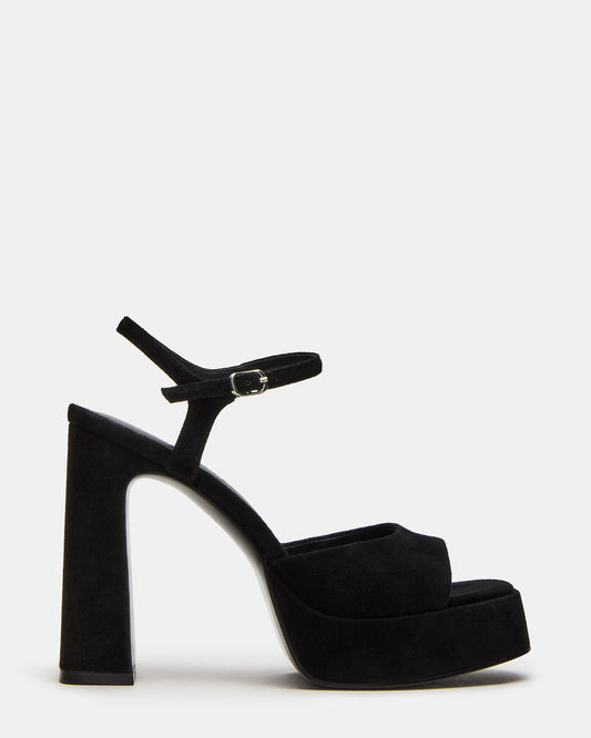 LINADRA Black Suede Women's Platform Square-Toe Strappy Heel | Steve Madden