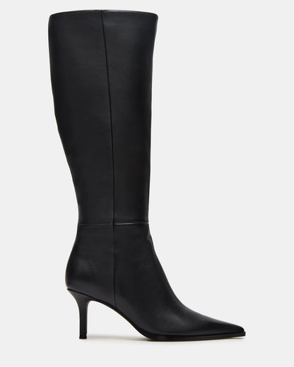 LINGO Black Leather Pointed-Toe Knee-High Women's Boot | Steve Madden
