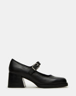 LISBON Black Leather Square-Toe Mary Jane Women's Loafer | Steve Madden