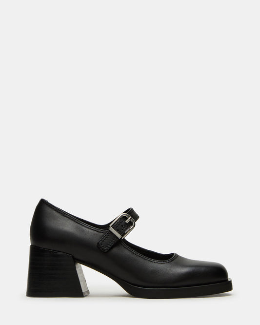 LISBON Black Leather Square-Toe Mary Jane Women's Loafer | Steve Madden