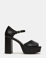 LONDON Black Leather Platfrom Block Heel Square-Toe Women's Heel | Steve Madden