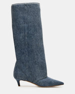 LUCA Denim Fabric Pointed-Toe Cuffed Kitten Heel Women's Boot | Steve Madden