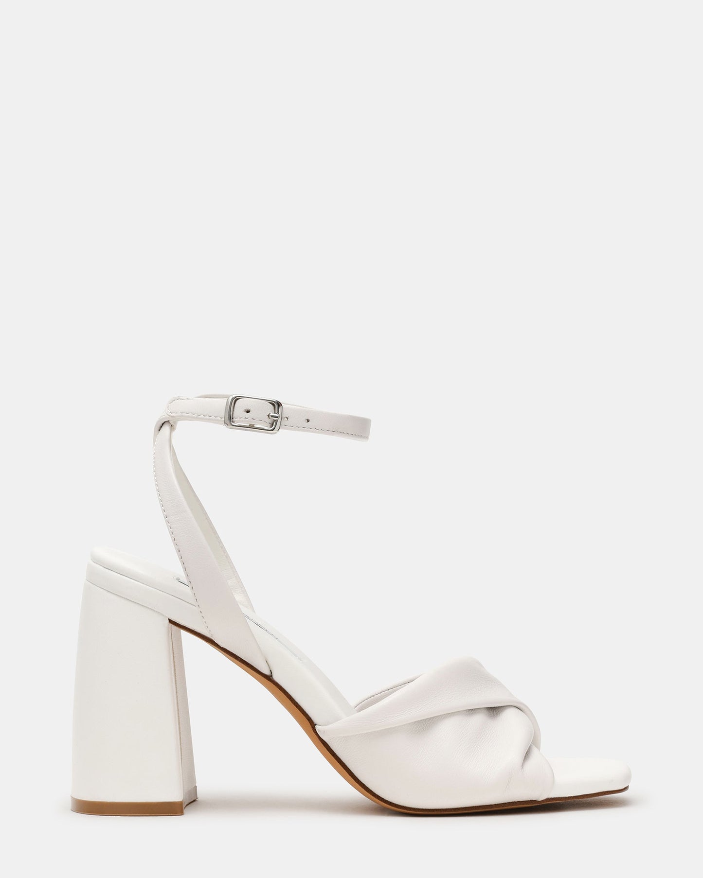 MANDY White Leather Square-Toe Women's Block Heel | Steve Madden