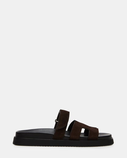 MAYVEN Chocolate Brown Suede Flatform Slide Women's Sandal | Steve Madden
